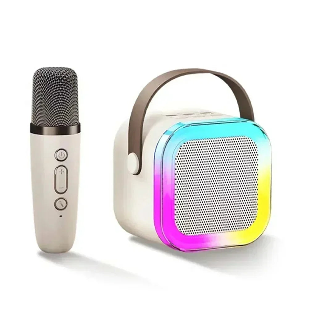 Portable Wireless Karaoke Speaker &ndash; RGB LED Lights Included Beige with 1Mic