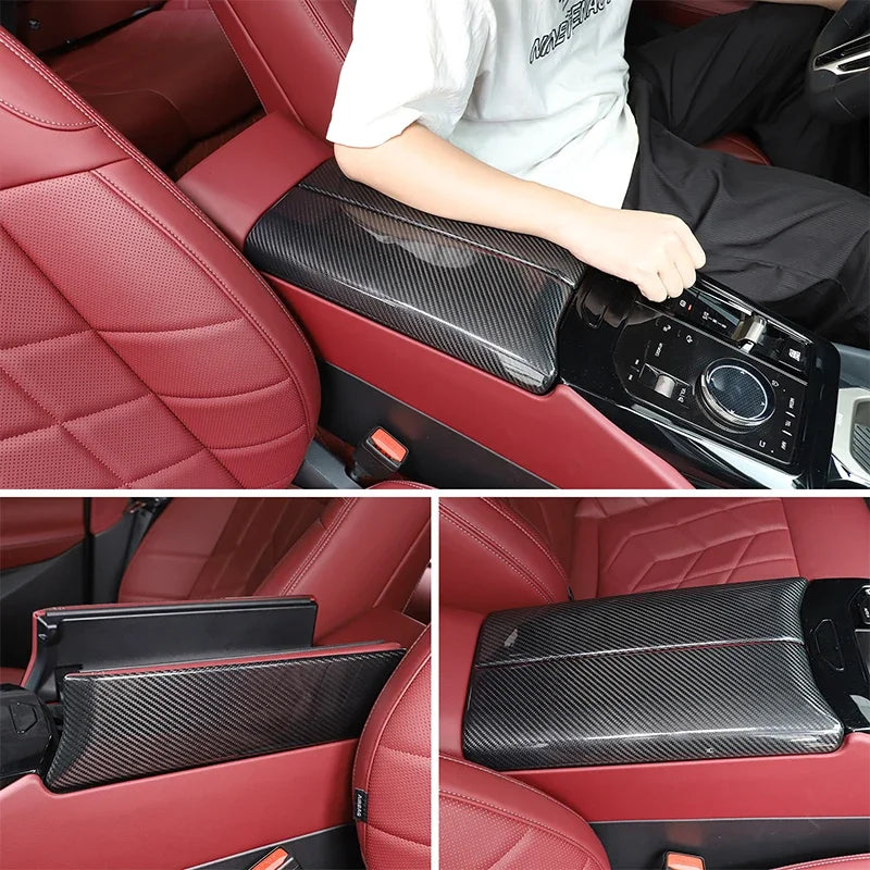 Center Console Armstödsskydd i Kolfiber för BMW 5-serie G60 2024 Interiör Trim Uppgradering