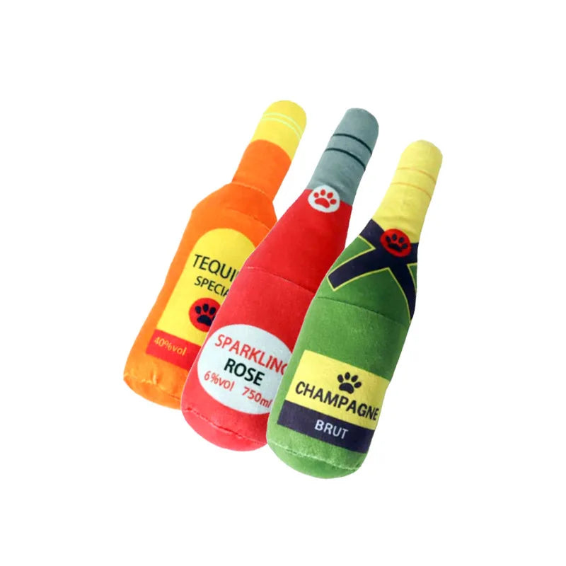 Plush Dog Toys with Squeakers - Beer &amp; Perfume Bottle Shapes, Chew Toys for Small to Large Dogs, Interactive Squeaky Pet Supplies