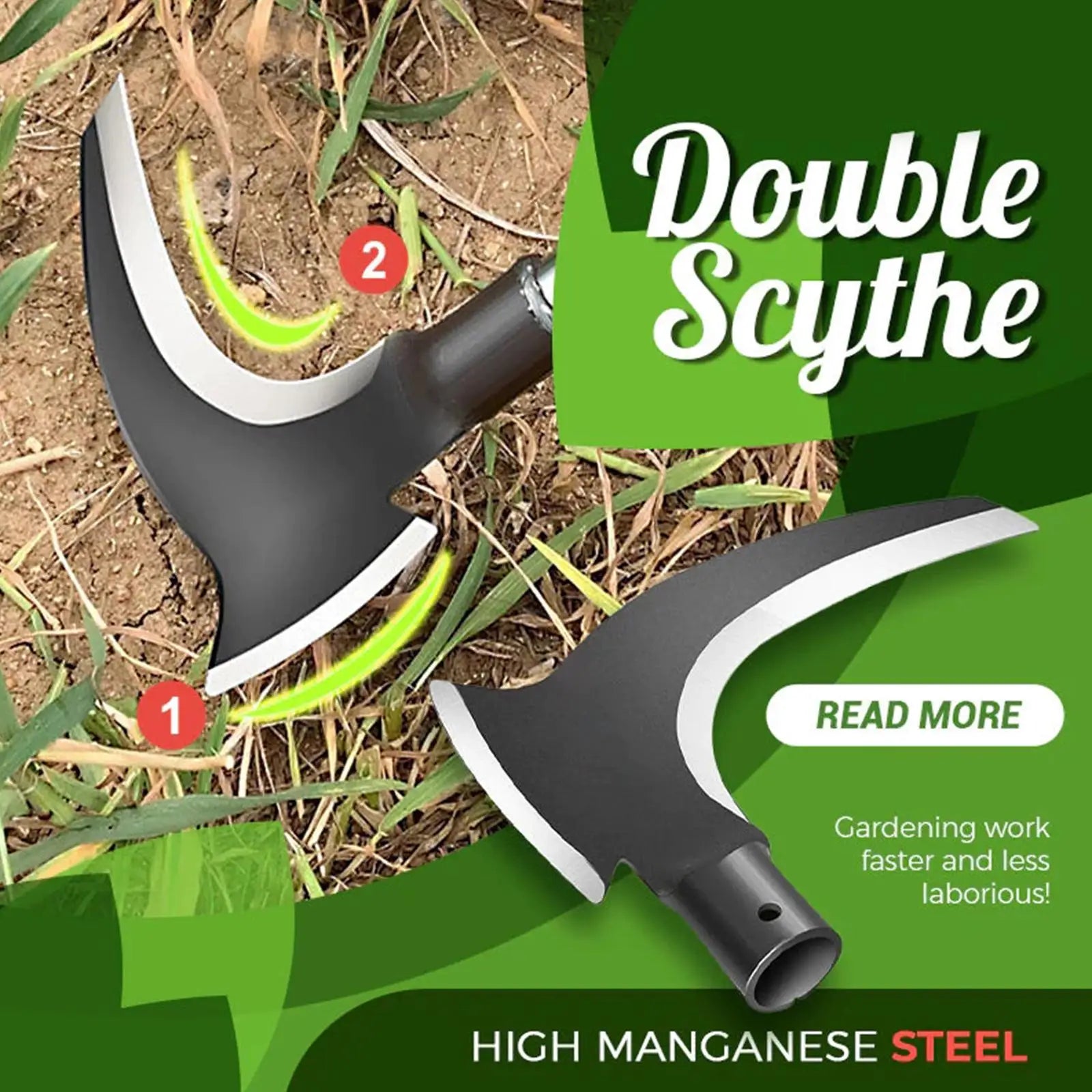 Double Scythe Multi-Purpose Brush Mowing Tool &ndash; Heavy Duty Forged Blade for Efficient Weeding