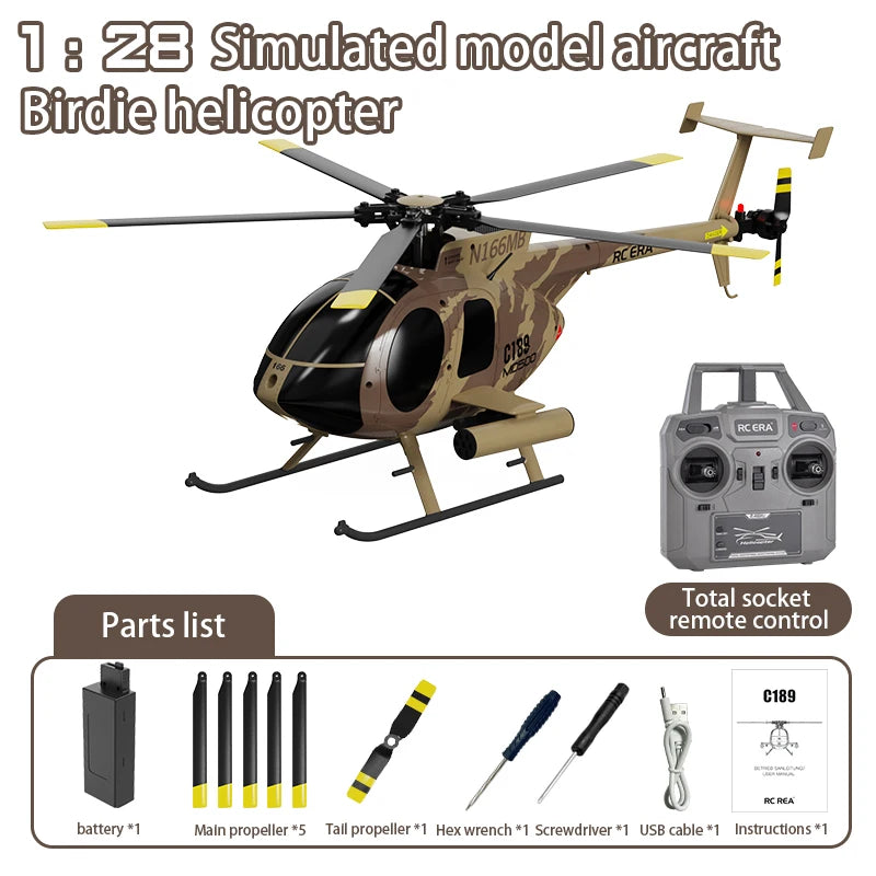 1:28 C189 MD500 RC Helicopter &ndash; One-Click Takeoff Landing Camouflage