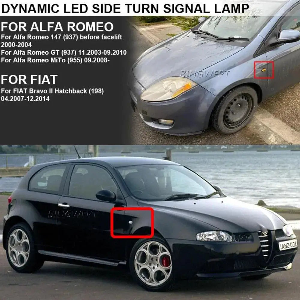Car Dynamic LED Side Marker Lights Arrow Turn Signal Flashing Blinker Lamp For Alfa Romeo Mito 955 147 GT 937 For Fiat Bravo MK2 by InterCyprus Trading Ltd