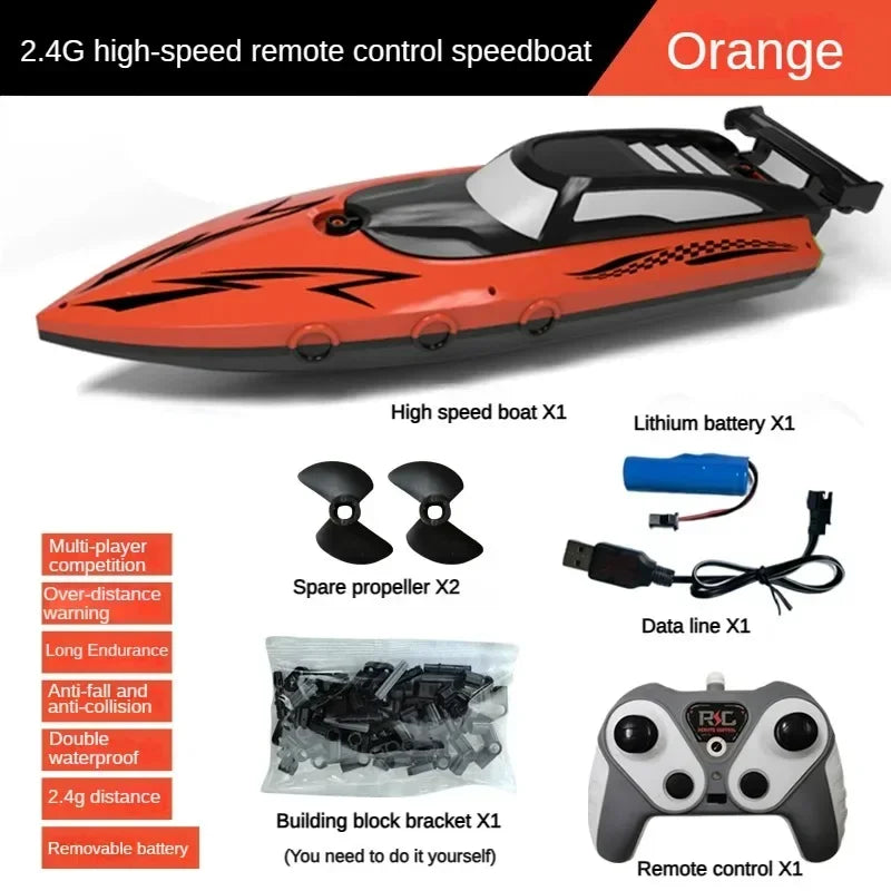 High-Speed 2.4GHz Remote Control Toy Boat for Kids - Waterproof Electric Summer Fun 2.4G orange