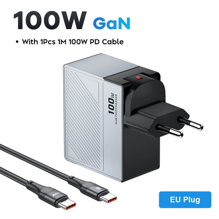 GaN USB Charger 100W &ndash; Ultra-Fast Charging for Multiple Devices EU Plug With Cable