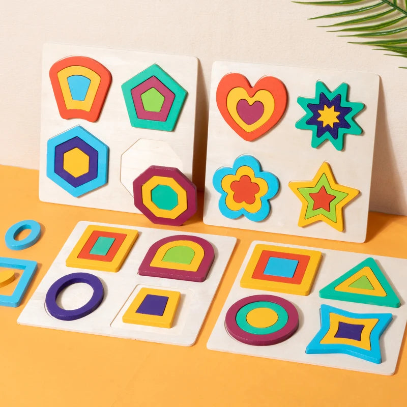 Montessori Wooden Shape Peg Puzzles &ndash; Educational Toy Set