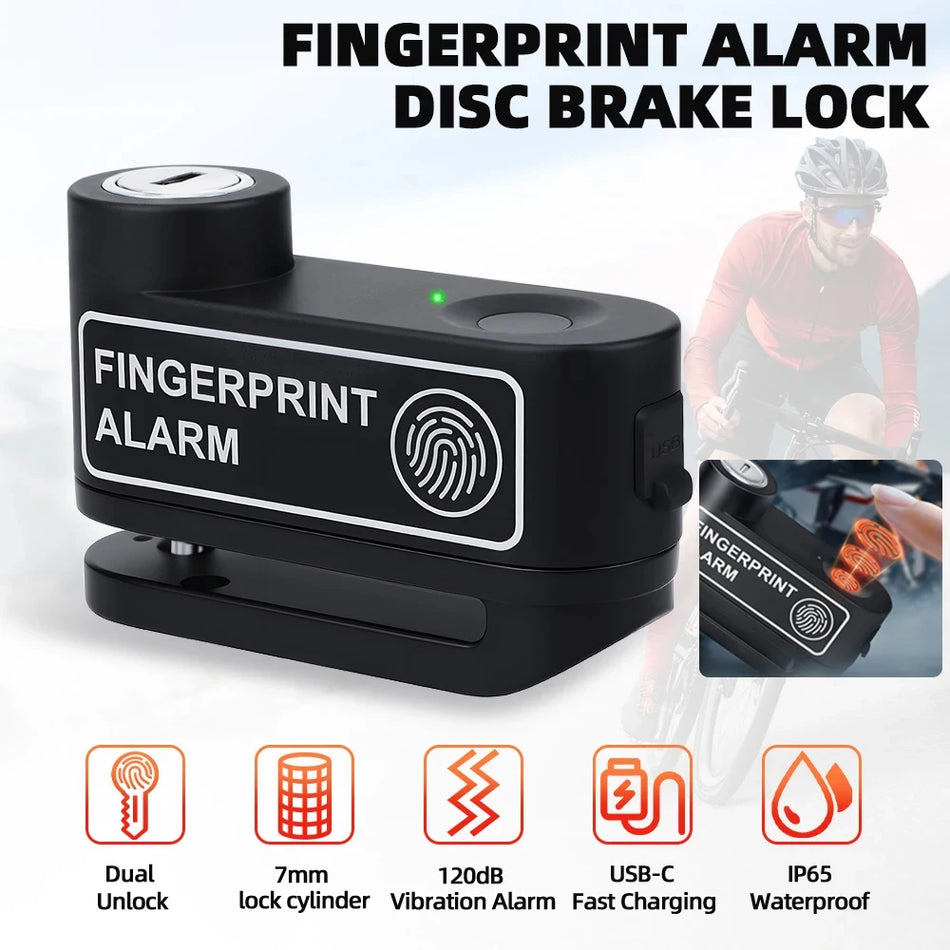 Κλειδαριά Δίσκου Φρένων Μοτοσυκλέτας με Δακτυλικό Αποτύπωμα και Ενσωματωμένο Συναγερμό Κράμα Αλουμινίου
