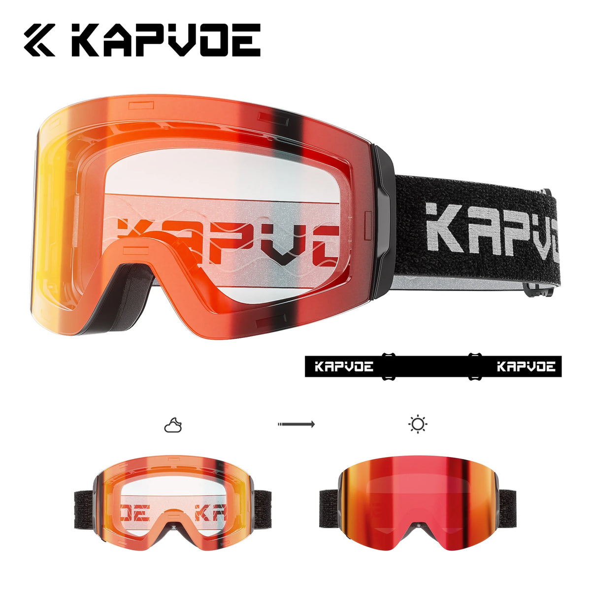 KAPVOE K718 Ski Goggles &ndash; Photochromic UV400 Anti-Fog Lenses DZ-K718-PH-RE-01