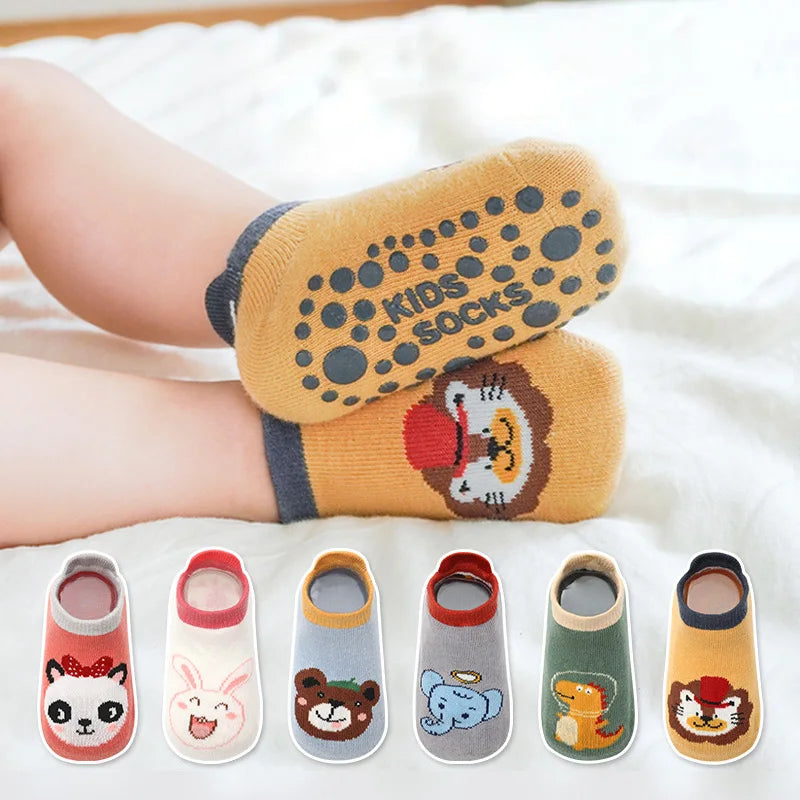 6 Pairs Kids Cotton Socks Cartoon Animal Pattern Non Slip