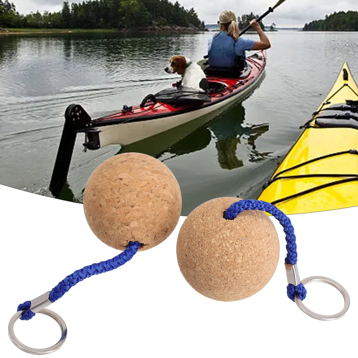 Floating Cork Ball Key Ring - 2 Pack for Safety &amp; Visibility in Water