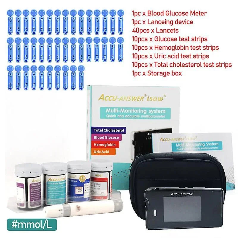 Accu Answer 4 In1 Blood Test Meter &ndash; Diabetes Gout Monitor 1 Meter 4 Kind Strip