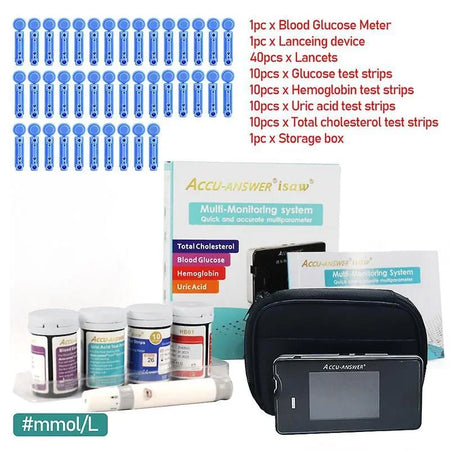 Accu Answer 4 In1 Blood Test Meter &ndash; Diabetes Gout Monitor 1 Meter 4 Kind Strip