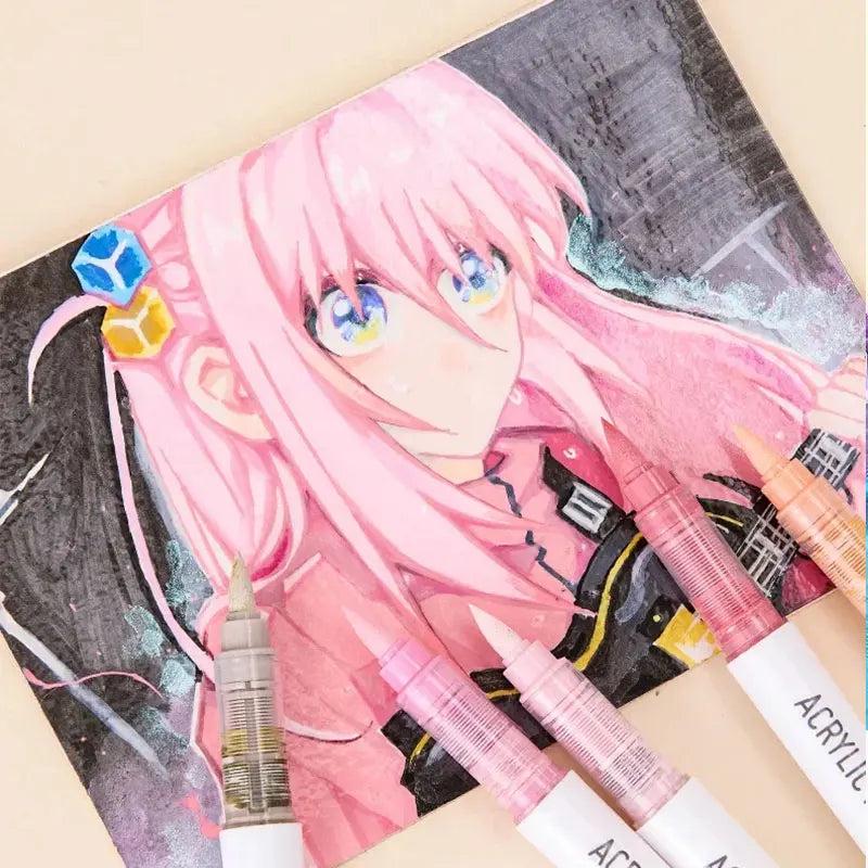 9-Piece Soft Brush Acrylic Marker Pen Set for DIY Hand Drawn Art, Student Graffiti, and Painting - M720