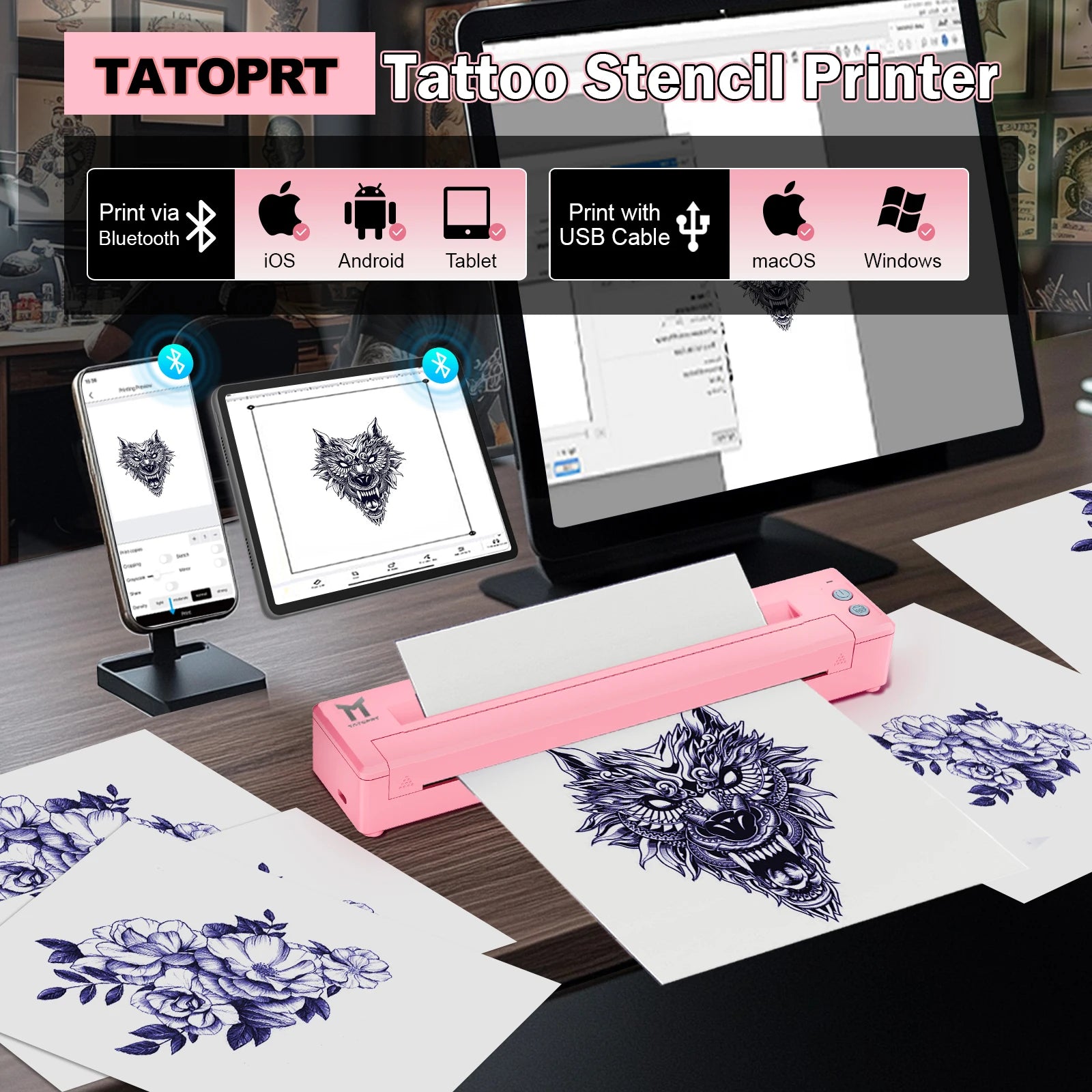Bluetooth Tattoo Printer A4 &ndash; 5 Free Transfer Papers