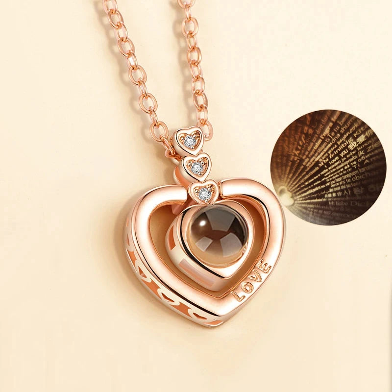 100 Languages "I Love You" Pendant Necklace - Trendy Geometric Jewelry for Couples Rose Gold-10