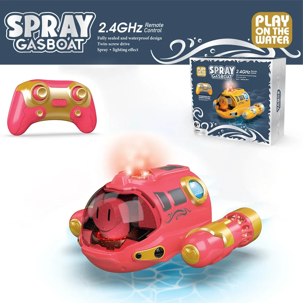 RC Submarine Spray Motorboat - 2.4G Remote Control Waterproof Toy Red