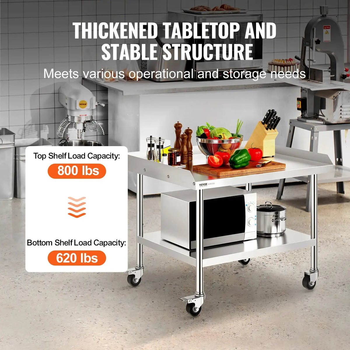 Stainless Steel Mobile Work Table With 4 Wheels
