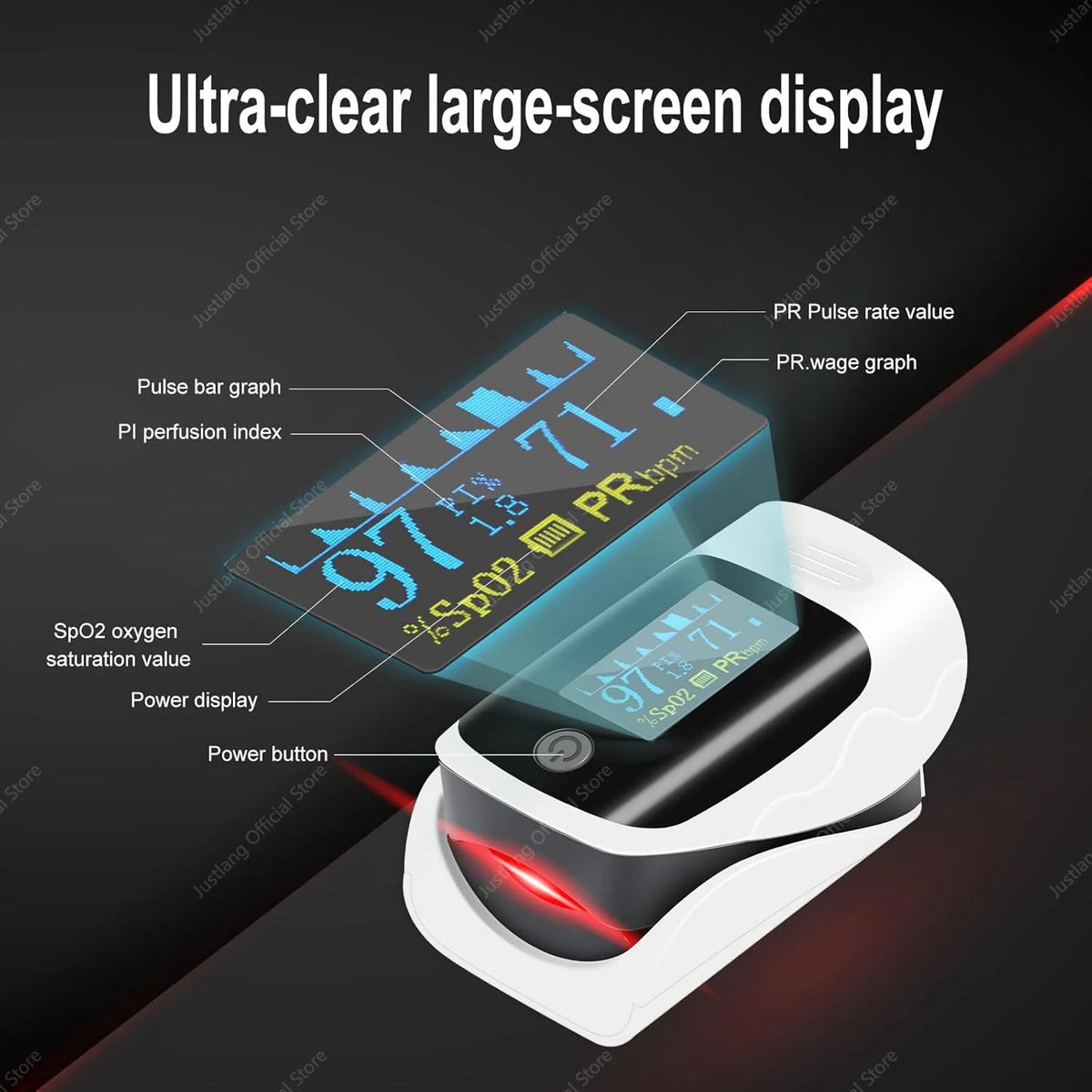 JUSTLANG Rechargeable Finger Pulse Oximeter - TFT Display