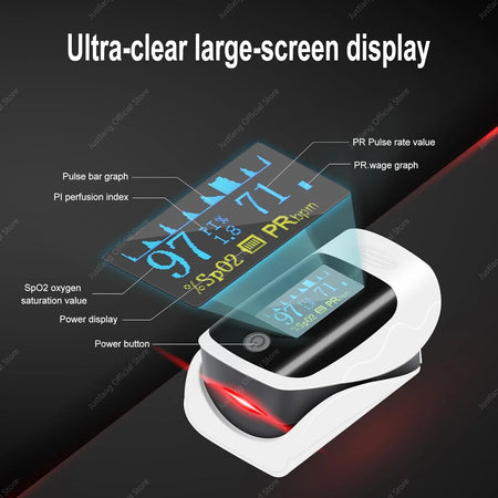 JUSTLANG Rechargeable Finger Pulse Oximeter - TFT Display