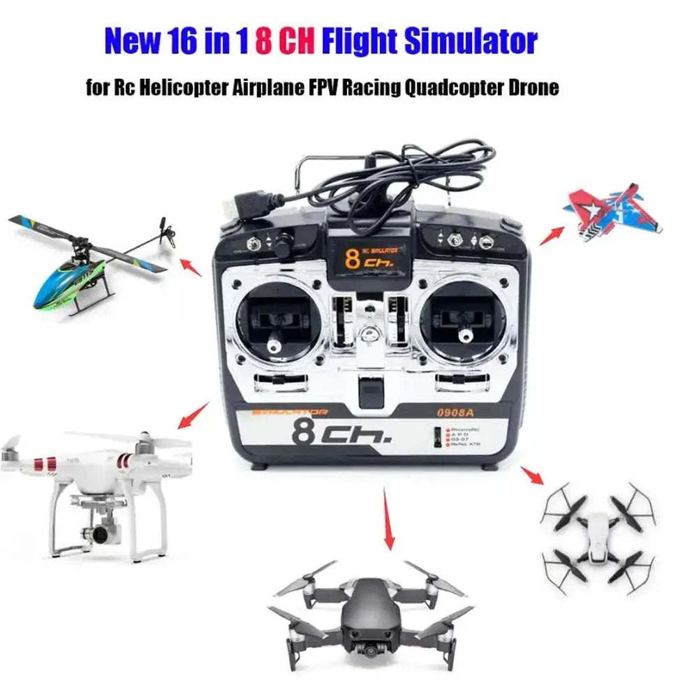 16 in 1 8CH Flight Simulator for Rc Helicopter Airplane FPV Racing Quadcopter Drone JTL0908A Mode 1 or Mode 2 by InterCyprus Trading Ltd