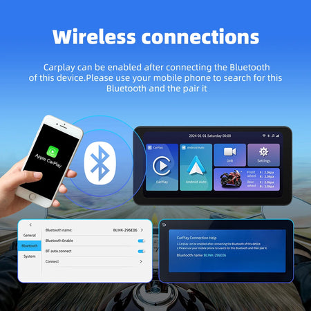 EKIY Universal 6.3 Inch Motorcycle Navigation &ndash; Wireless CarPlay and Android Auto