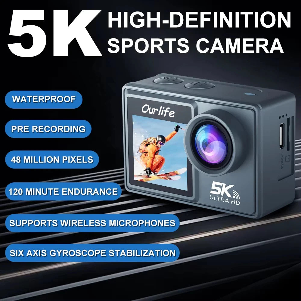 Ourlife MTR40 5K Action Camera &ndash; 170 Degree Waterproof with 5X Zoom