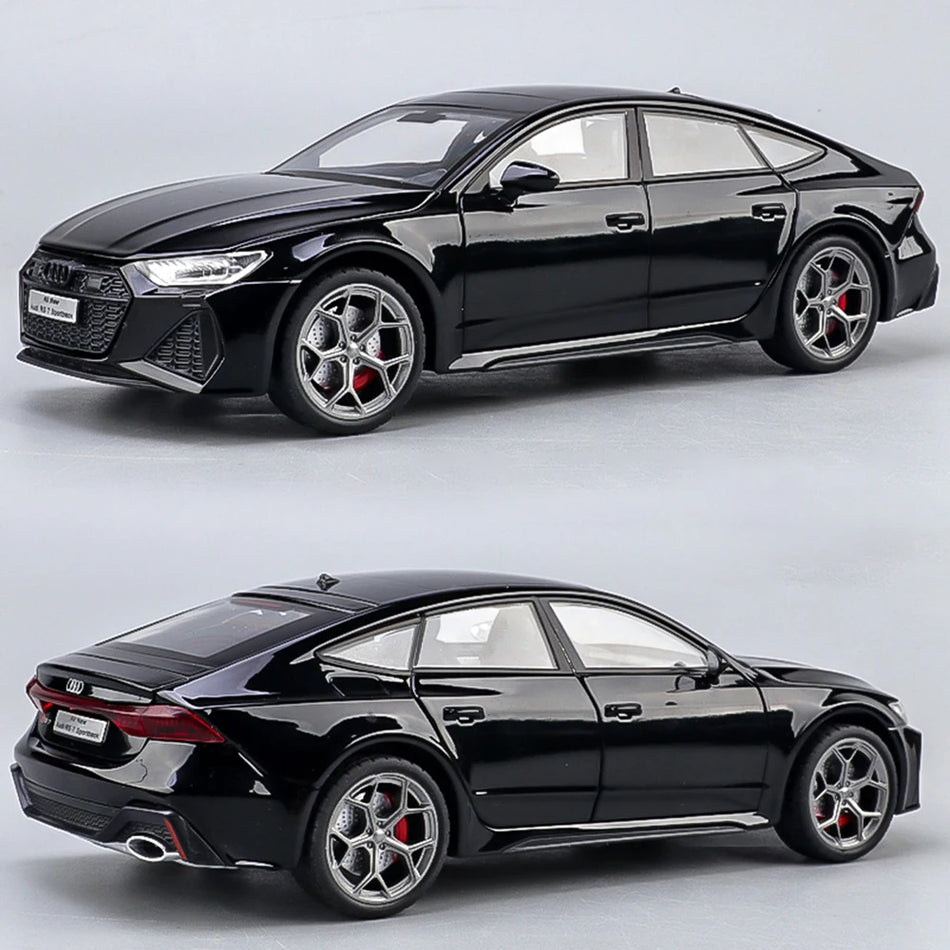 1:24 Mașină de model Diecast RS7 R8 cu retragere, sunet și lumini, uși deschise