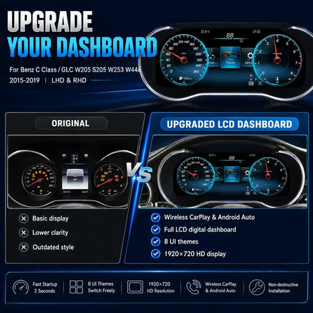 12.3 "LCD Digital Dashboard Cluster Wireless CarPlay Android Auto For Mercedes Benz C/GLC W205 S205 W253 2015-2020 With HDMI BT by InterCyprus Trading Ltd