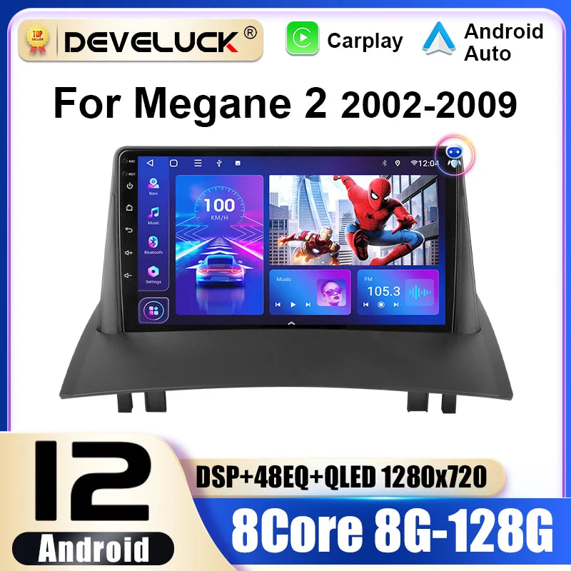 2-Din Android autorádio pre Renault Megane 2, 9-palcový dotykový displej, GPS, CarPlay, Android Auto