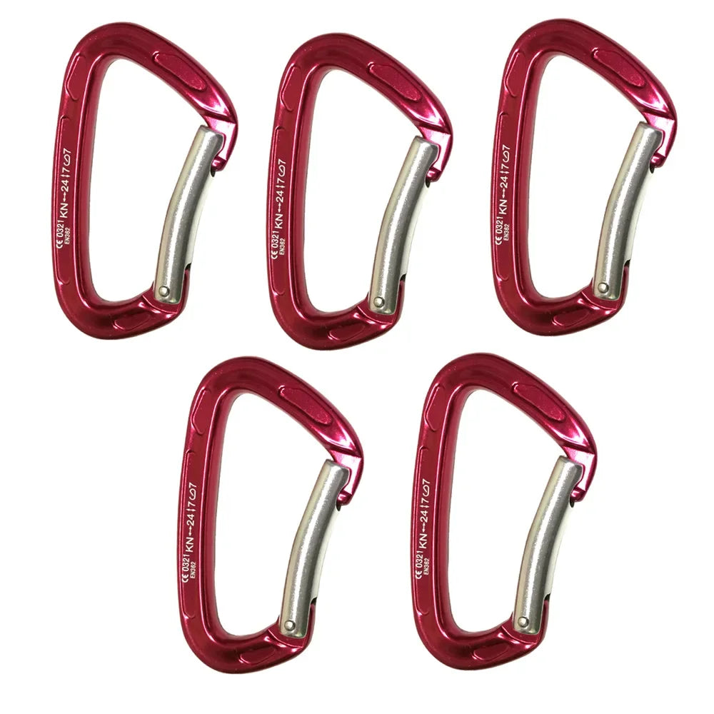 24KN Bent Gate Climbing Carabiner &ndash; Ultra Strong Locking 5PC