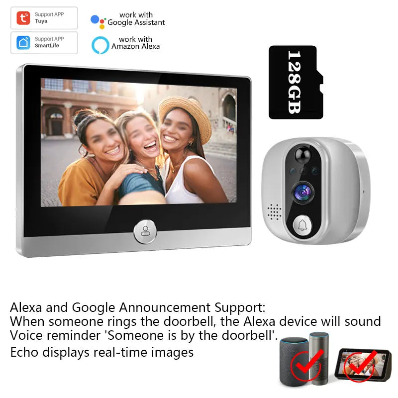 Tuya Smart Video Doorbell Camera &ndash; 4.3-Inch Display alexa doorbell 128G