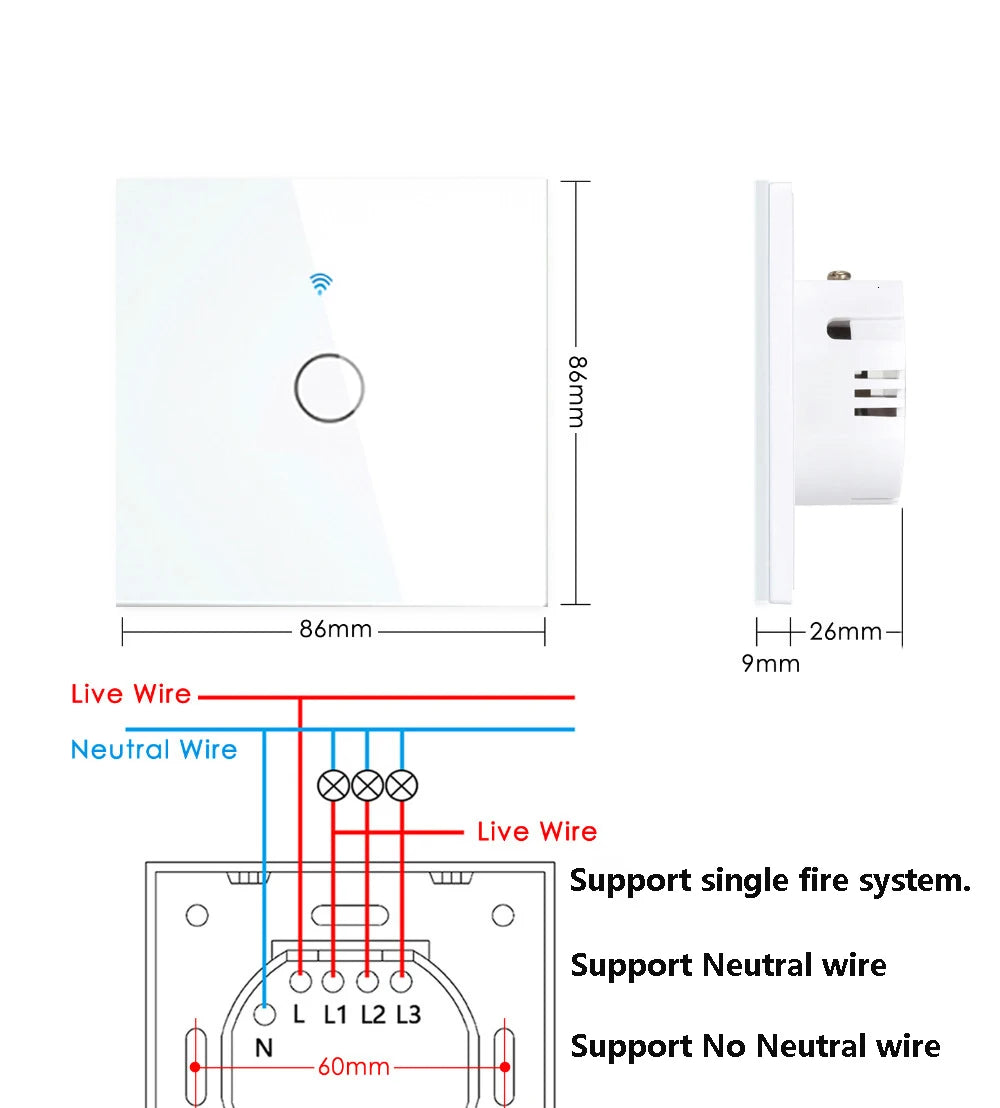 WiFi Smart Switch EU Touch 220V - No Neutral Required