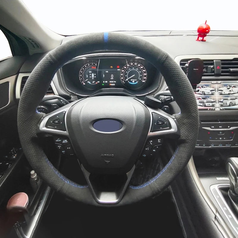 Ръчно ушит черен велурен калъф за волан за Ford Fusion Mondeo Edge