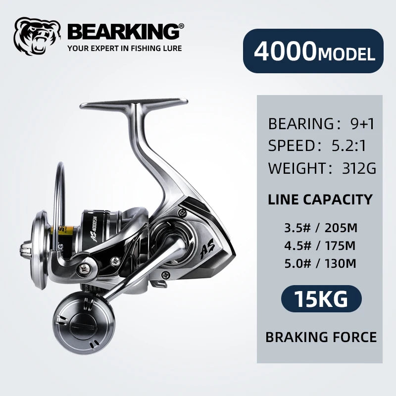 BEARKING Saltwater Fishing Reel - 1000-6000 Series, 9+1BB, 5.2:1 Gear Ratio, 10-20KG Drag, Water-Proof 4000 / 9