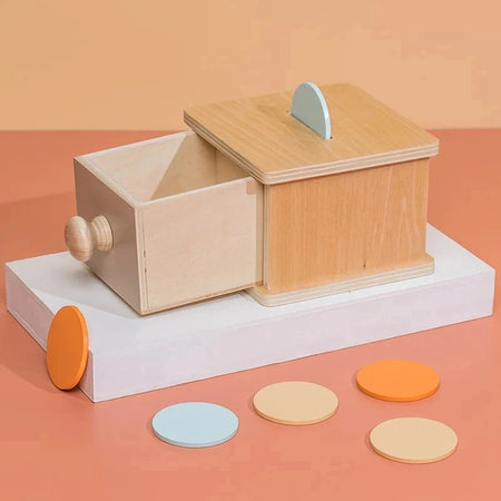 Montessori Coin Ball Box &ndash; Wooden Object Permanence Box 422706 coin box