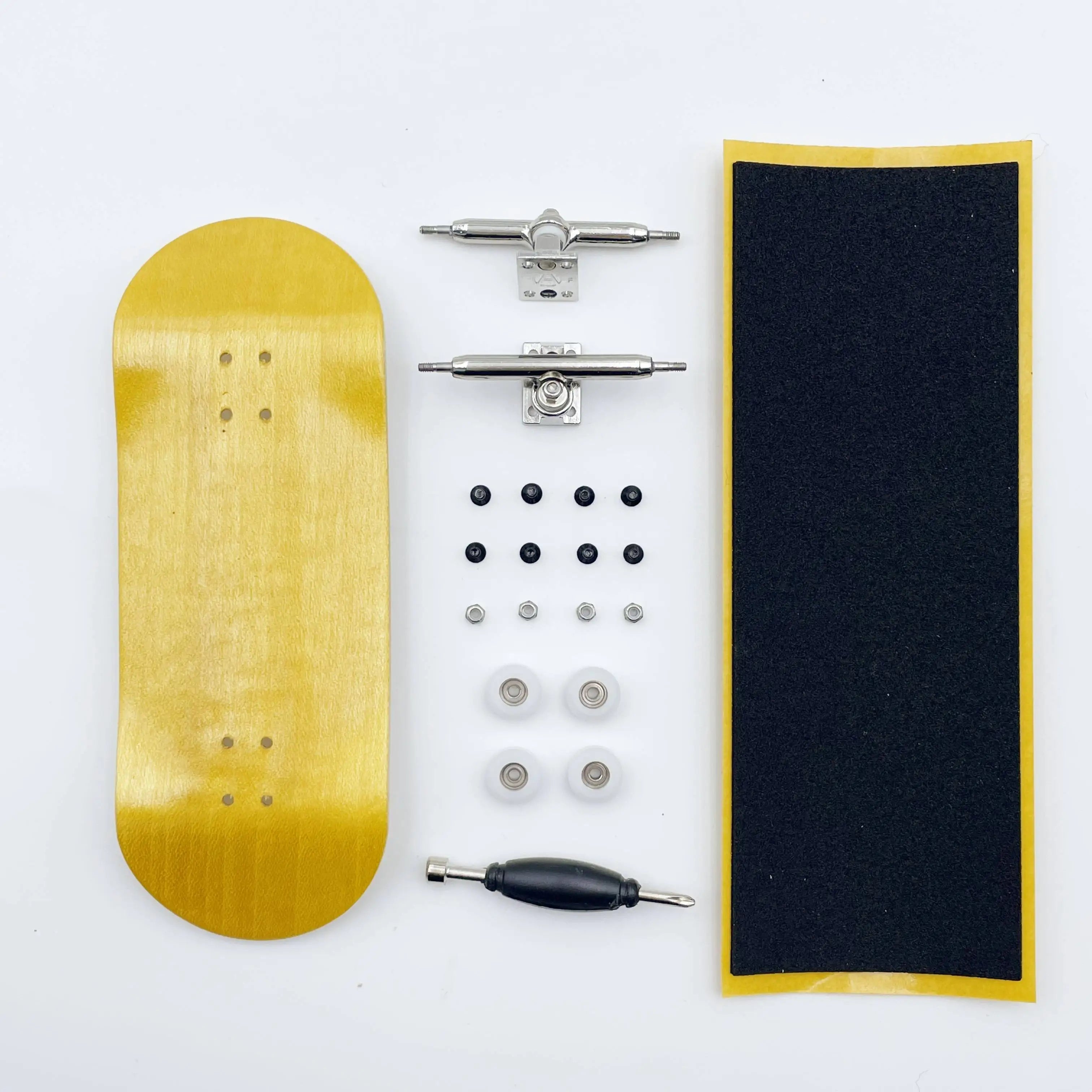 36mm Fingerboard Set &ndash; Handmade Wooden Deck with CNC Wheels Yellow
