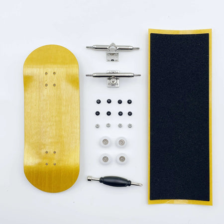 36mm Fingerboard Set &ndash; Handmade Wooden Deck with CNC Wheels Yellow