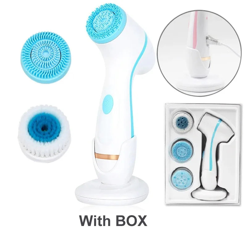 3 In 1 Electric Cleansing Brush &ndash; Ultrasonic Facial Cleaner Blue USB With Box