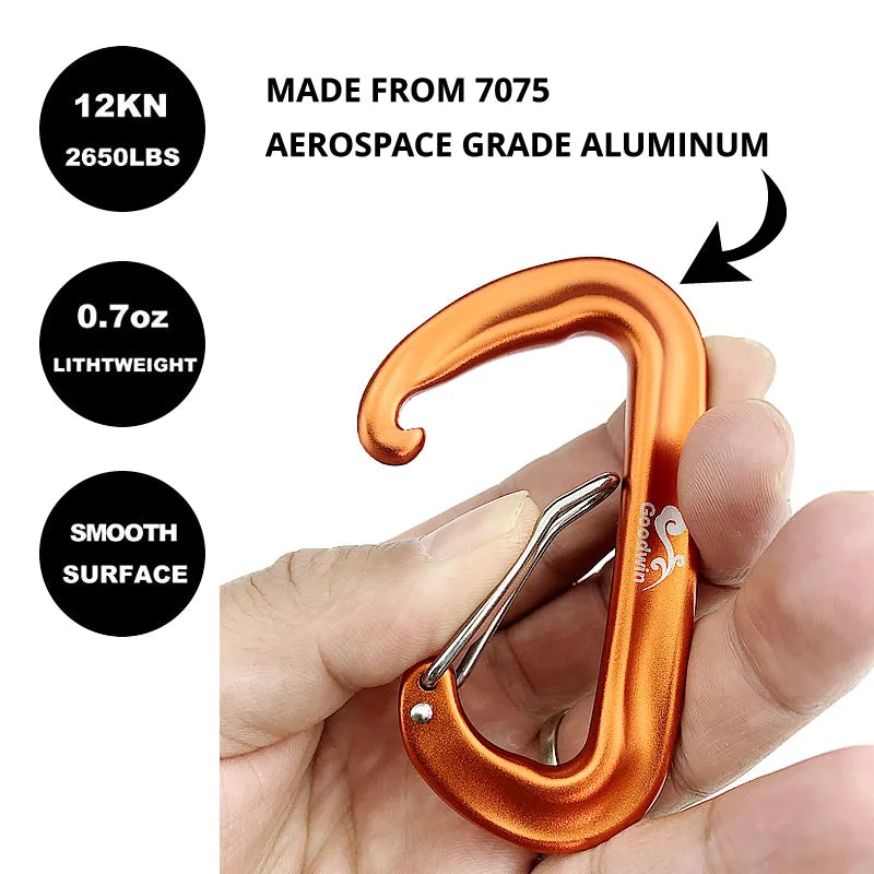 12KN D-Shape Aluminium Climbing Carabiner with Locking Mechanism