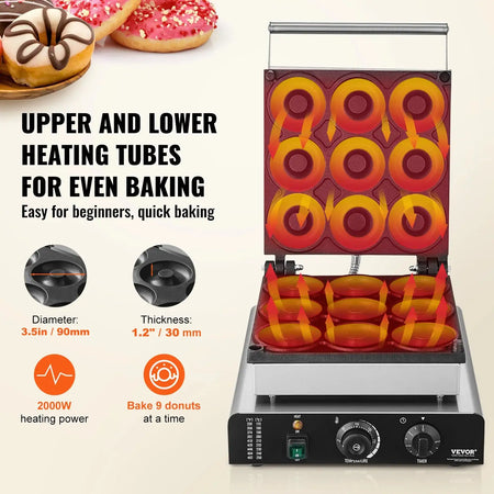 Electric Donut And Waffle Maker Nonstick Surface