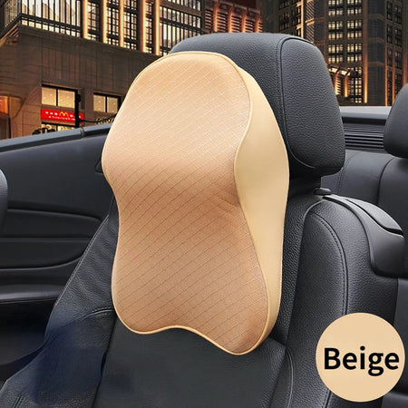 Car Seat Headrest 3D Memory Foam Pad - Ergonomic Support Beige
