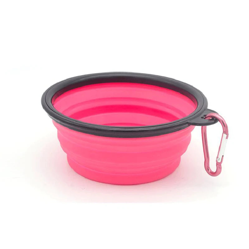 Portable Folding Silicone Dog and Cat Bowl with Carabiner Pink / 350ml