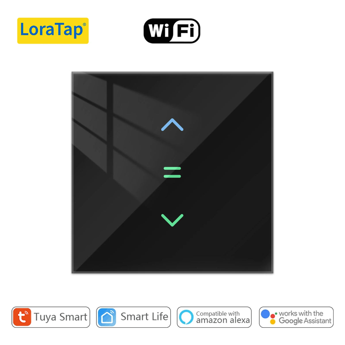 LoraTap Smart Roller Shutter Switch with Voice Control for Automatic Curtains Black 1 Pack