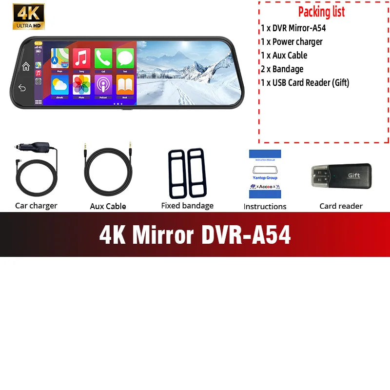 ACCEO 4K Dashcam Mirror Car Dvr &ndash; 10 Inch Touchscreen A54-Only 4K DVR / 32G