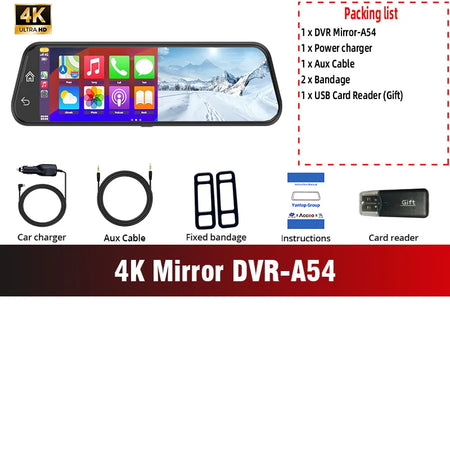 ACCEO 4K Dashcam Mirror Car Dvr &ndash; 10 Inch Touchscreen A54-Only 4K DVR / 32G