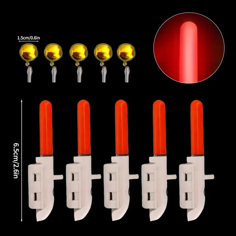 5Pcs Electronic Fishing Light Bite Alarm Rod Bell USB Charge 5pcs  Red