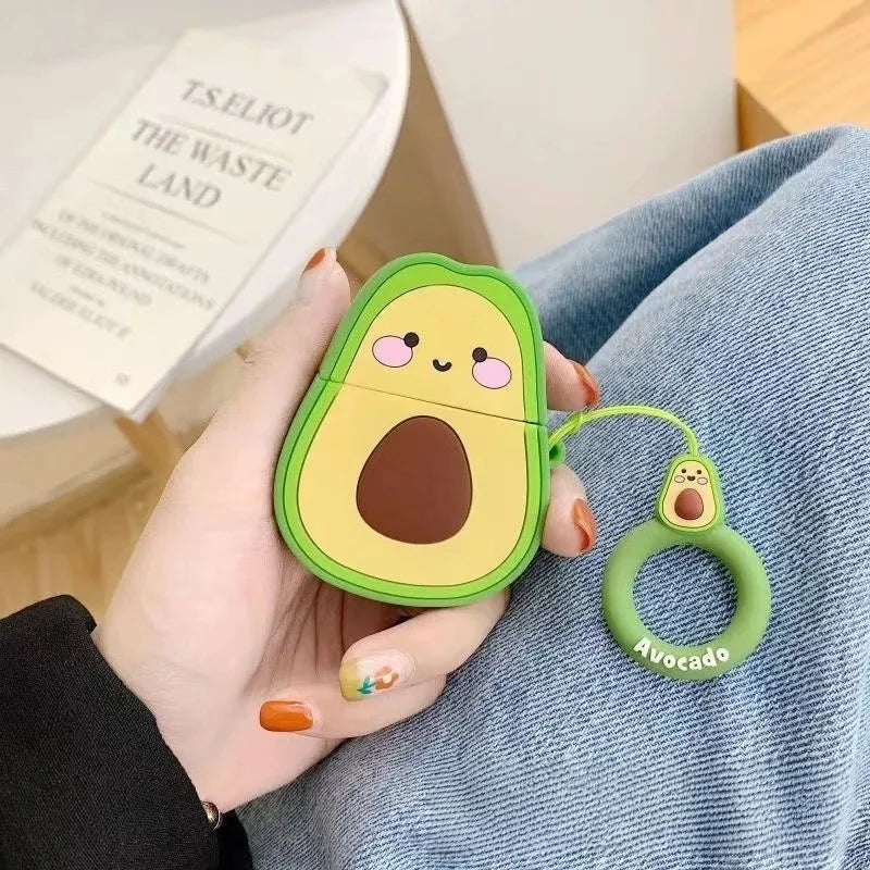 Силиконов защитен калъф за AirPods 2-ро поколение с сладък 3D дизайн на авокадо