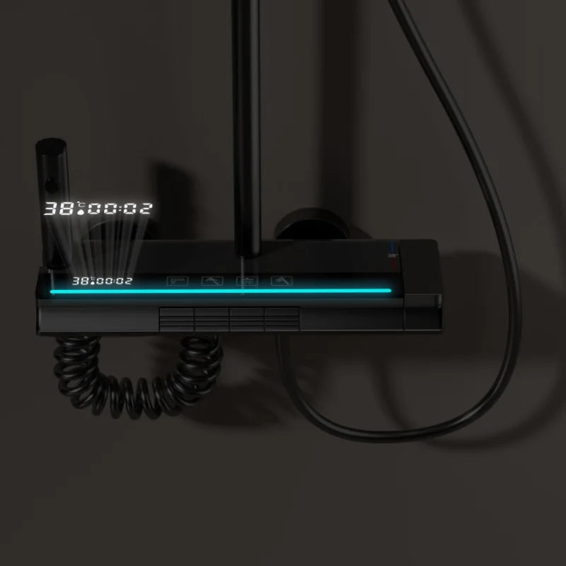 Suihkujärjestelmä digitaalisella lämpötilanäytöllä, messinkiydin, kromipinnoite, korroosionkestävä