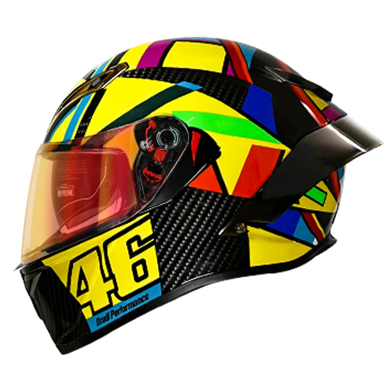 LVCOOL Vintage Dual Visor Full Face Motorcycle Helmet - DOT Certified Safety Gear Kaleidoscope / L