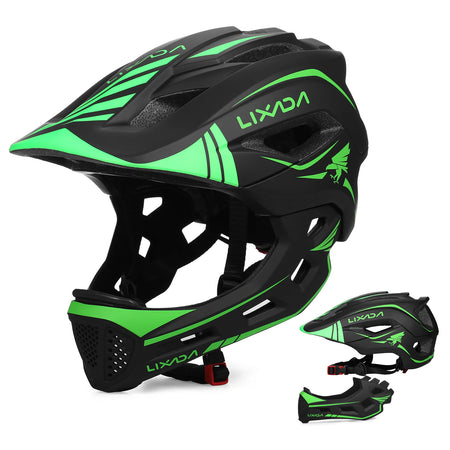 Kids Detachable Full Face Helmet &ndash; Full Face Protection Black Green