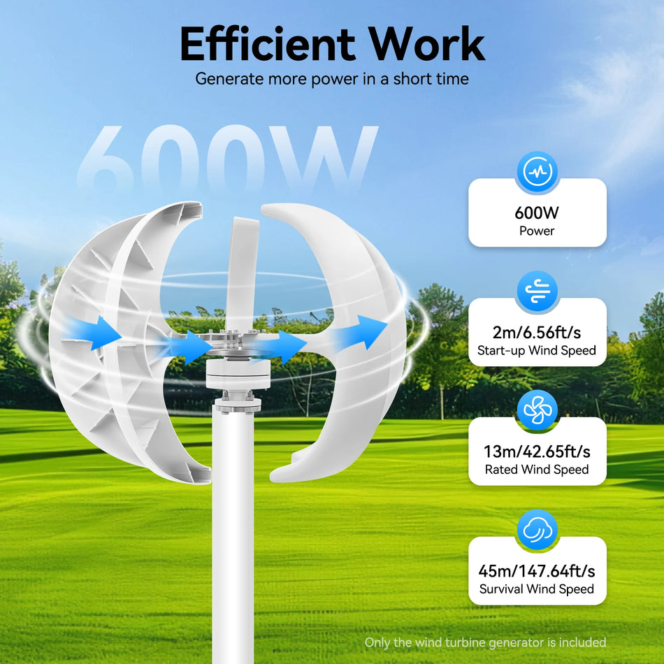 600W žibinto formos vėjo turbina 24V – Home And Boat Use